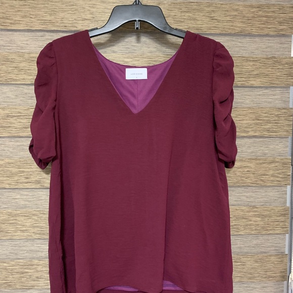 Adrienne Burgundy Blouse with Fancy Sleeves, Size Medium - Picture 2 of 3